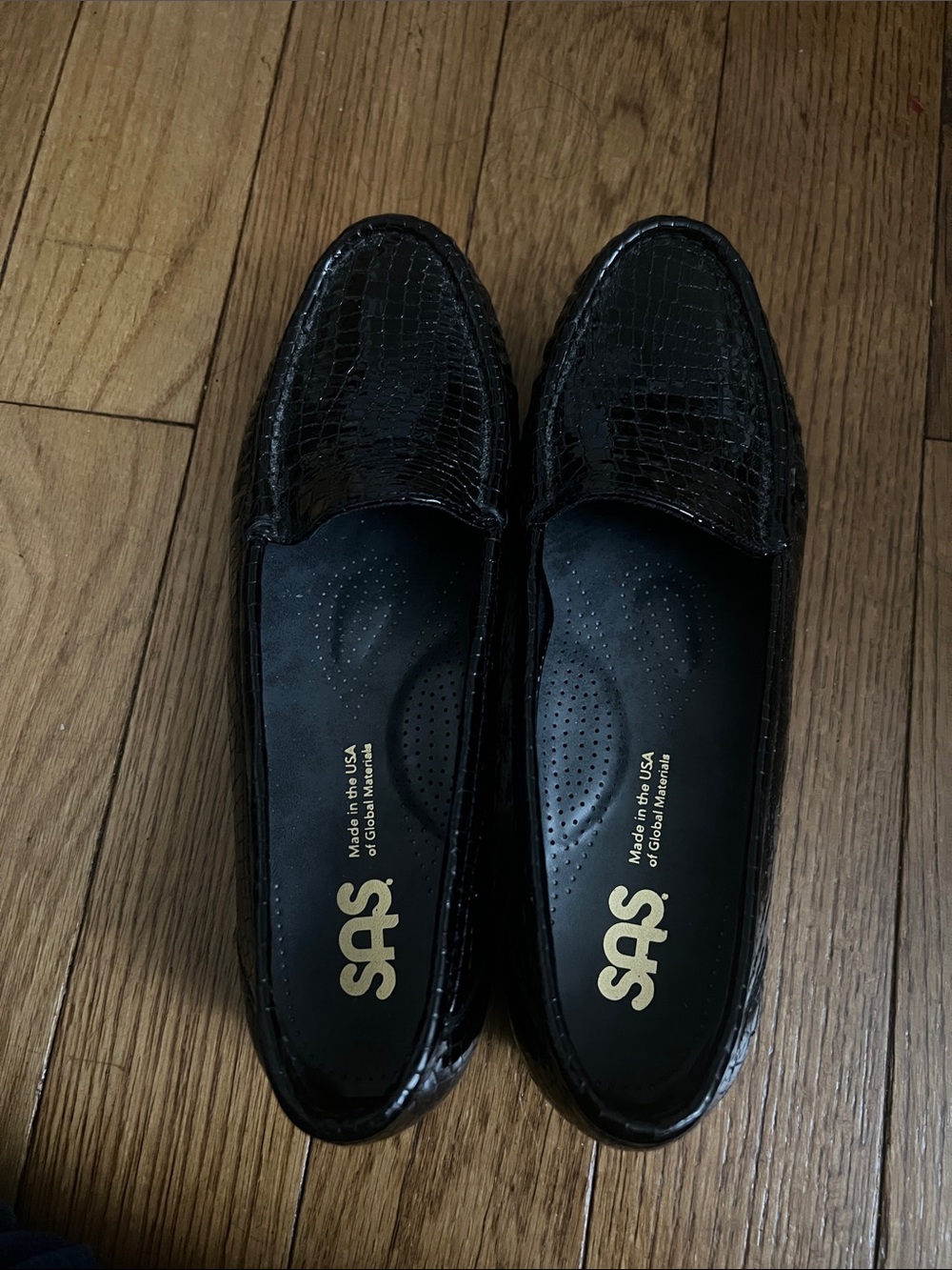 SAS Black Croc-Embossed Slip-On Loafers
